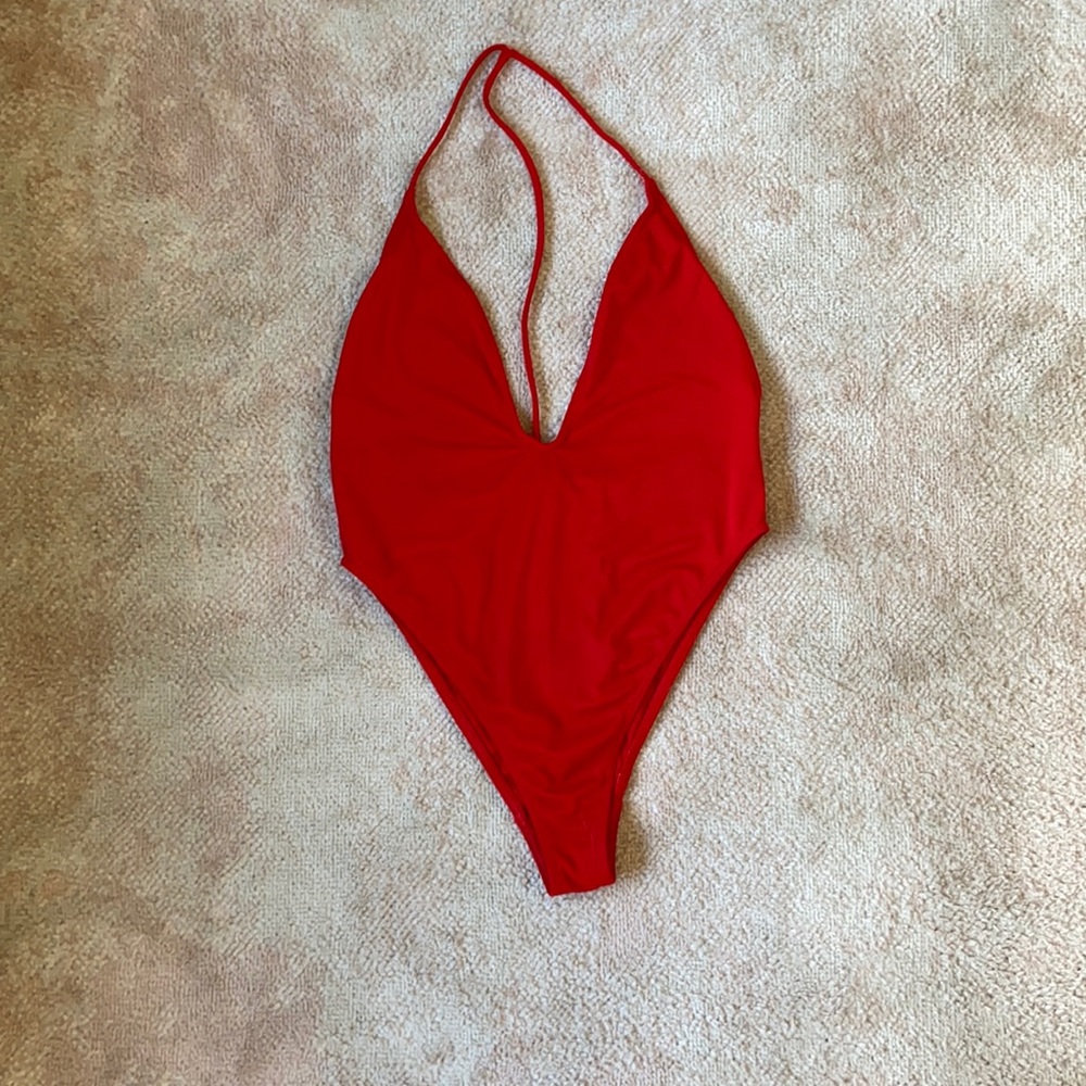 One piece red  high leg swimsuit